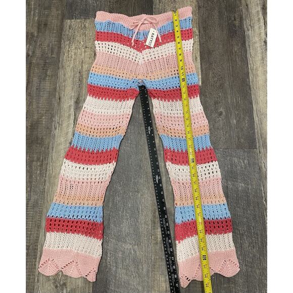 Womens Crochet Pants Sz Medium NEW Pink & Blue Knit Summer Beach Vacation Resort - Picture 5 of 11